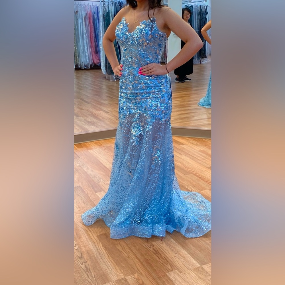 Elegant Blue Sequin Evening Gown